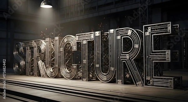 Fototapeta Futuristic Industrial Architectural Design And Metal Structure Decoration