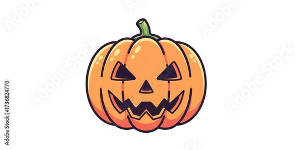 Fototapeta Spooky Cartoon Jack-o'-Lantern Pumpkin with Grinning Face, Vibrant and Stylized for Halloween Decorations and Designs. PNG Without Background
