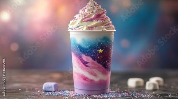 Fototapeta Whimsical Galaxy Swirl Drink with Whipped Cream and Sprinkles