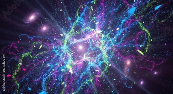 Fototapeta Cosmic symphony an interstellar fusion of light, color, and galactic swirls and celestial dance
