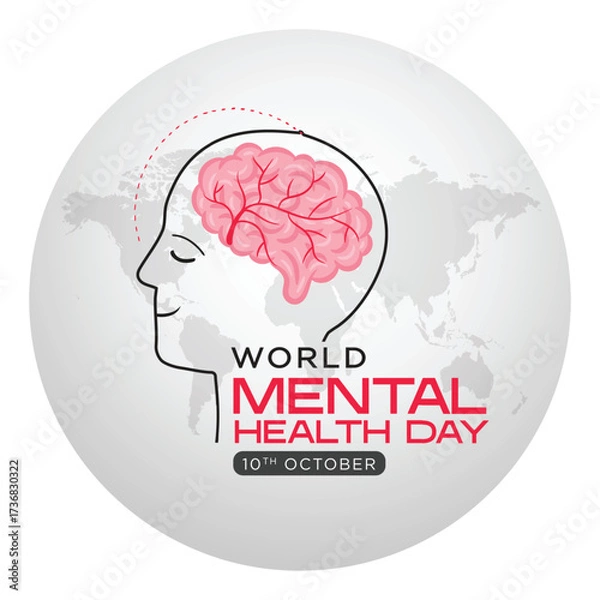 Fototapeta World Mental Health day, concept design with abstract human head profile and Green ribbon design Vector Illustration