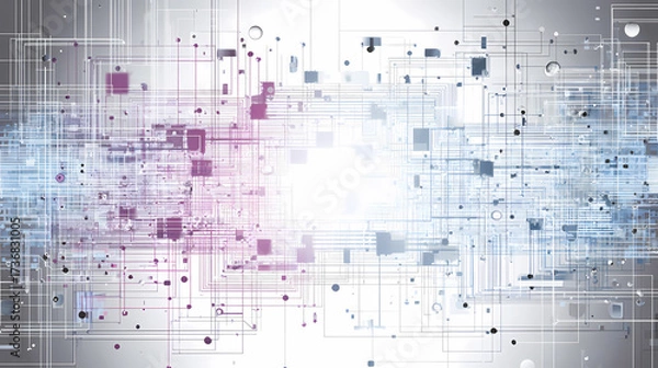 Obraz Digital Abstract Data Stream with Glowing Particles and Geometric Shapes