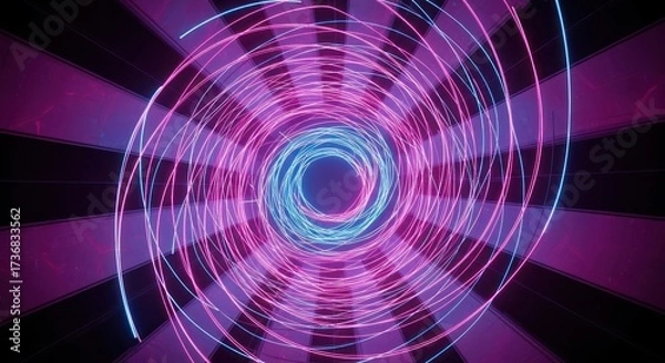 Fototapeta Hypnotic neon vortex in a mesmerizing swirl of electric blue and vibrant magenta hues that draws