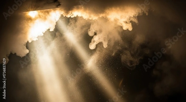Fototapeta Celestial rays illuminate ethereal fog creating a captivating and mystical atmosphere for artistic