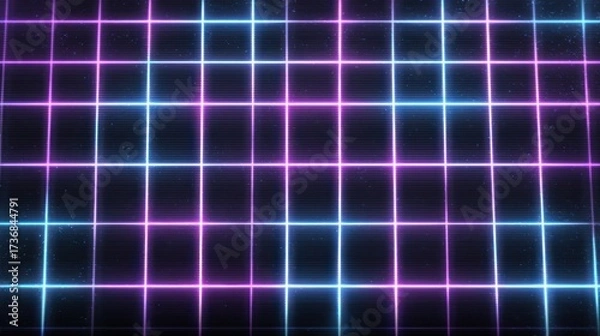 Fototapeta Neon Grid Lines - A Futuristic Digital Abstract Background.