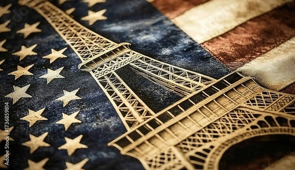 Fototapeta Close-up of the American flag, highlighting its intricate design and colors, symbolizing freedom and national pride