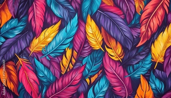 Fototapeta Colorful feather background, colorful feather texture, colorful feather pattern, colorful feather wallpaper, colorful feather design