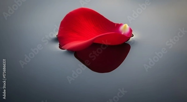 Fototapeta Single Red Rose Petal on Dark Background with Shadow.