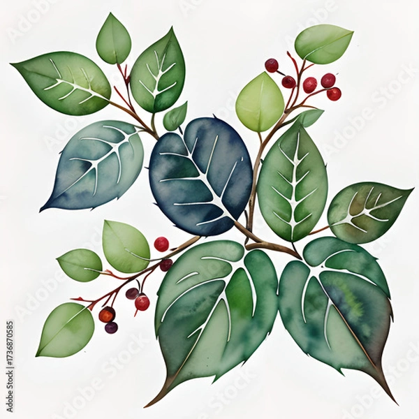 Fototapeta branch with green leaves