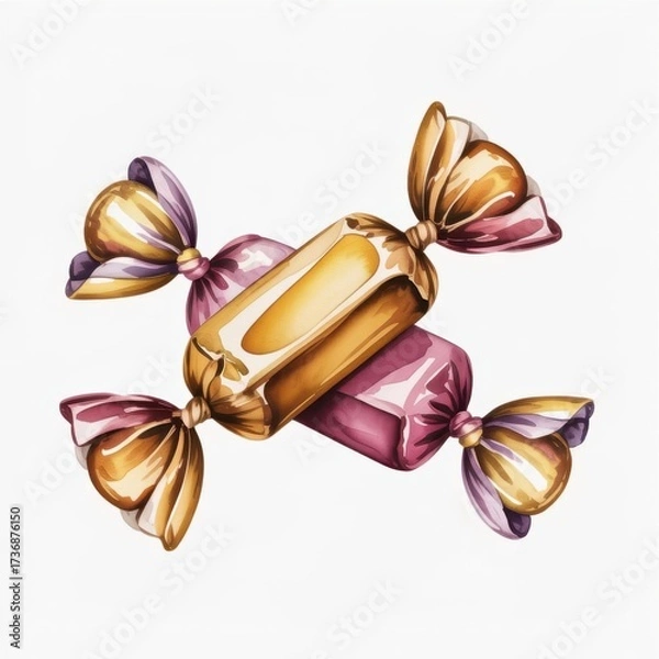 Obraz Colorful Watercolor Illustration of Sweets Wrapped in Shiny Wrappers, Showcasing Vibrant Colors and Cheerful Design
