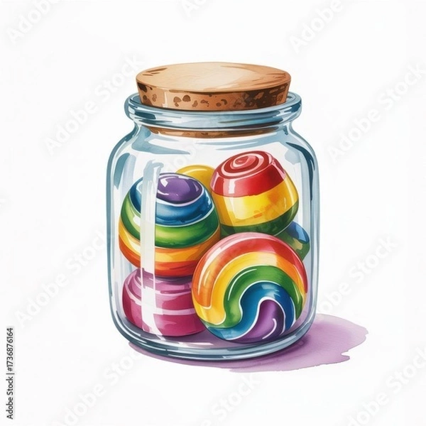 Obraz Colorful Marbles in a Glass Jar Create a Cheerful and Vibrant Scene of Childhood Memories