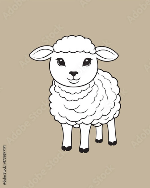 Fototapeta A clean, minimalist black and white outline illustration of a fluffy baby lamb. The simple, crisp design is suitable for modern branding, pattern creation