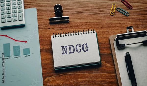 Fototapeta There is notebook with the word NDCG. It is an abbreviation for Normalized Discounted Cumulative Gain as eye-catching image.