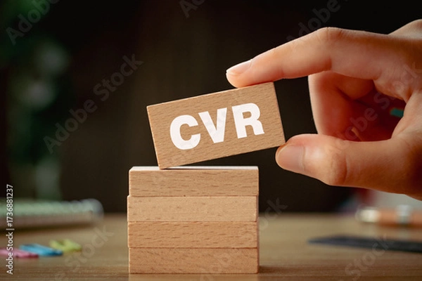 Fototapeta There is wood block with the word CVR. It is an abbreviation for Conversion Rate as eye-catching image.