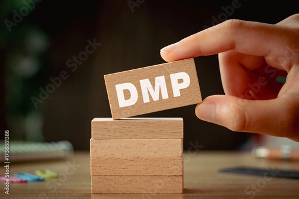 Fototapeta There is wood block with the word DMP. It is an abbreviation for Data Management Platform as eye-catching image.