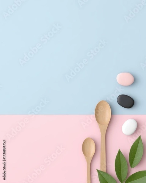 Fototapeta Elegant minimalist pastel decor flatlay with soft colors natural elements stylish arrangement modern aesthetic design for home and lifestyle photography