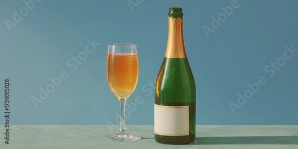 Fototapeta Elegant celebration with a sparkling champagne bottle and glass perfect for luxury events festive occasions and social gatherings with a sophisticated touch