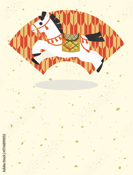 Obraz 午年の年賀状などに使える和風に装飾をほどこした走る馬のイラスト