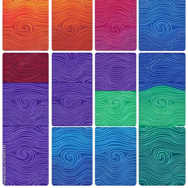 Fototapeta Vibrant Wood Grain Patterns in a Grid of Colorful Rectangles.