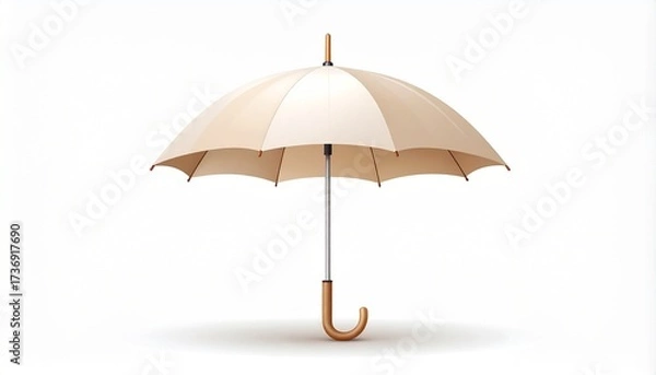 Fototapeta Elegant Beige Umbrella with Wooden Handle on White Background