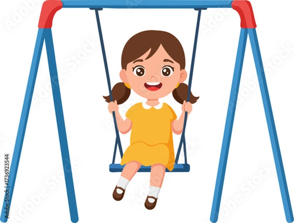 Obraz Cartoon Flat Style Illustration of Happy Girl on Swing Playground