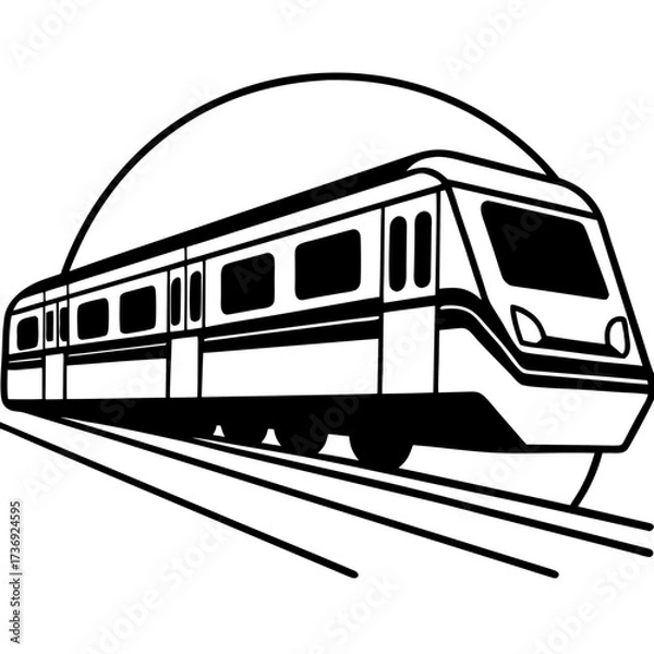Fototapeta Minimalist Commuter Train Line Art Vector on White Background