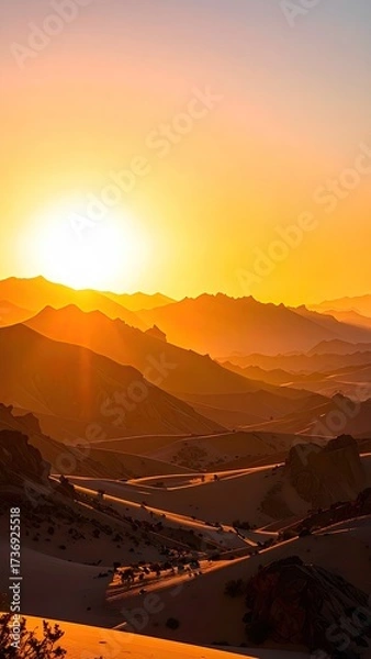 Obraz Sunlit Mountain Range with Pathway Cinematic HDR Tropical Photography in Ultra Sharp Green Detail Glowing Daylight