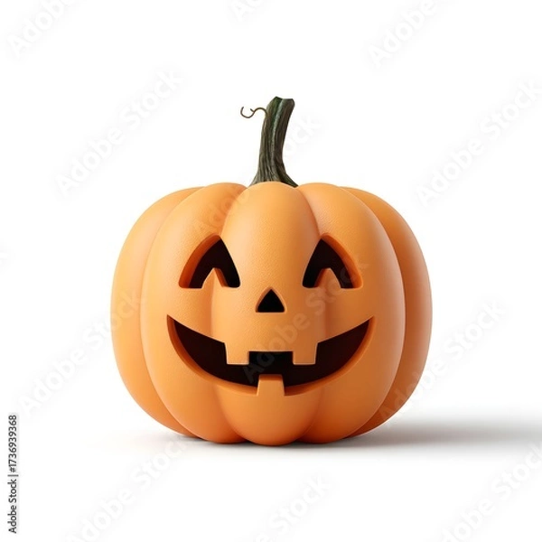 Obraz A cheerful orange jack o' lantern featuring a classic carved smiling face isolated on a pure white background