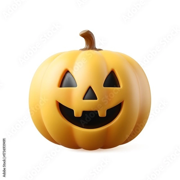 Obraz Vibrantly orange 3D rendered Halloween Jack o' lantern with a carved smiling face isolated on a pure white background