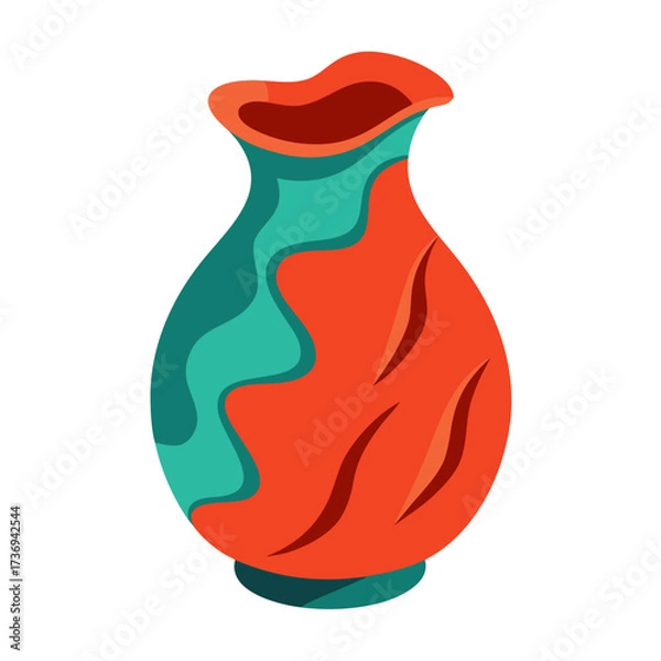 Obraz A beautifully imperfect biomorphic ceramic vase in a bold, matte color against a vast white background. Embodies wabi-sabi, modern product design, and artisanal branding.