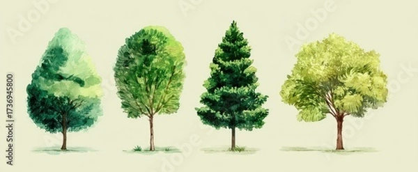 Obraz Watercolor illustration of four different trees