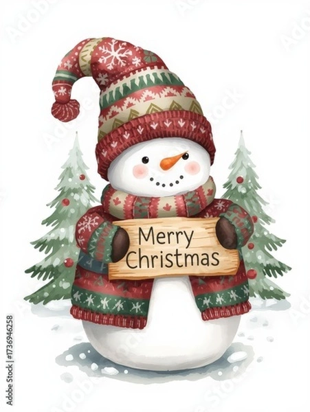 Fototapeta snowman with christmas tree