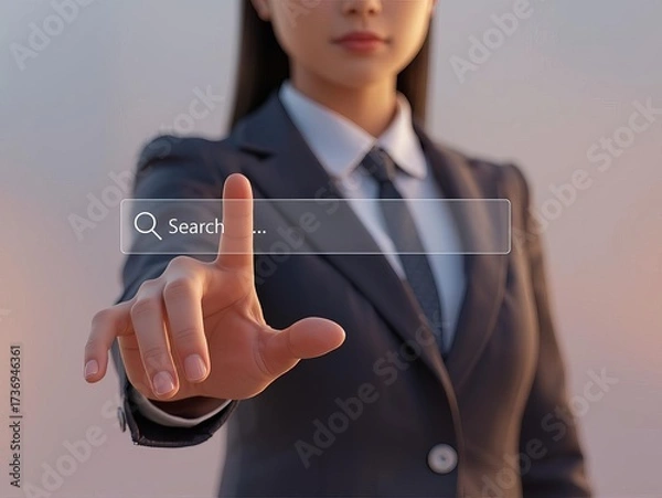 Obraz business woman pushing a button