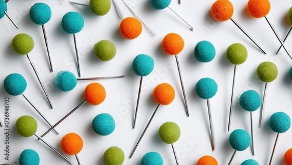 Obraz Colorful pushpins scattered on a white surface (1)