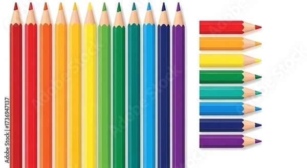 Fototapeta Illustration of vibrant colored pencils arranged in rainbow spectrum for creative projects