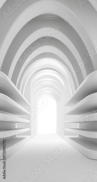Fototapeta White arched tunnel with shelves