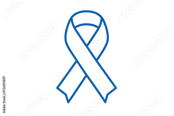 Obraz Blue awareness ribbon line icon. Symbol for prostate cancer, colon cancer, child abuse, arthritis awareness. Vector illustration for support, solidarity, and health campaigns.