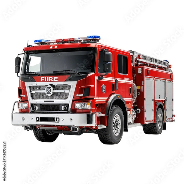 Obraz Bright red fire truck, emergency vehicle, ready to rescue