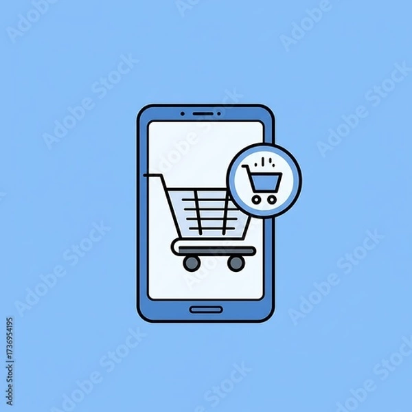 Fototapeta Online shopping app concept with cart icon on smartphone screen digital retail