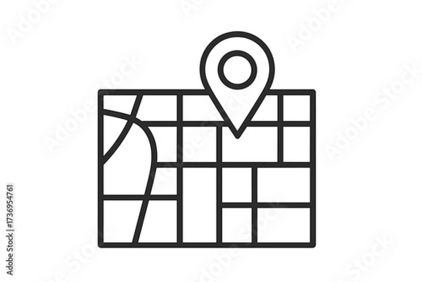 Obraz City map with streets and GPS pin location. Vector line icon for concepts of navigation, street, store and restaurant finder. Geolocation, destination, and address search.