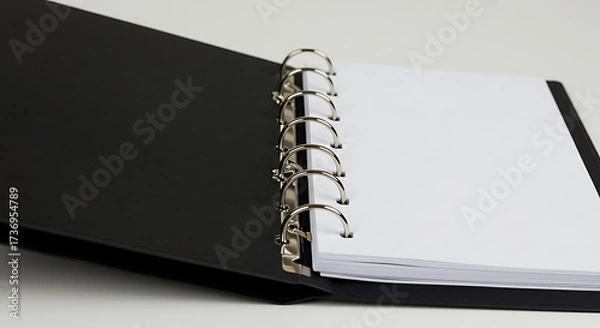 Fototapeta Open ring binder with blank sheets, ideal for office or educational use