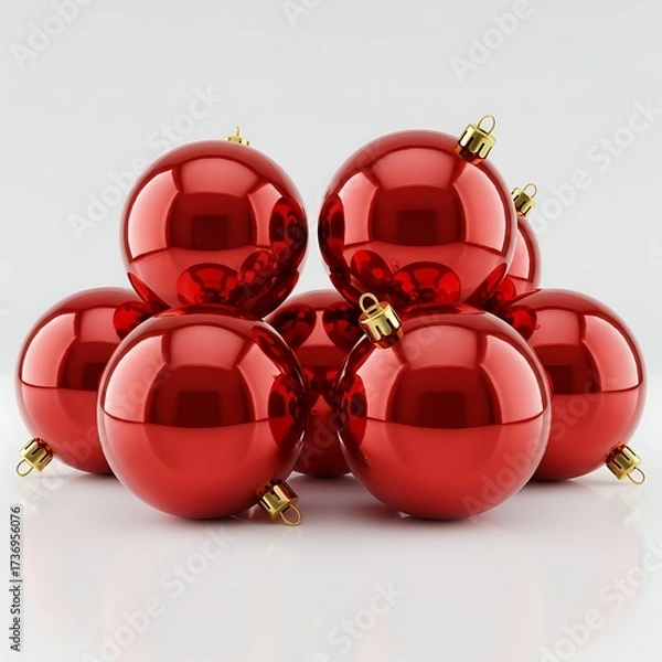 Fototapeta Pile of gleaming red holiday ornaments for festive decorations