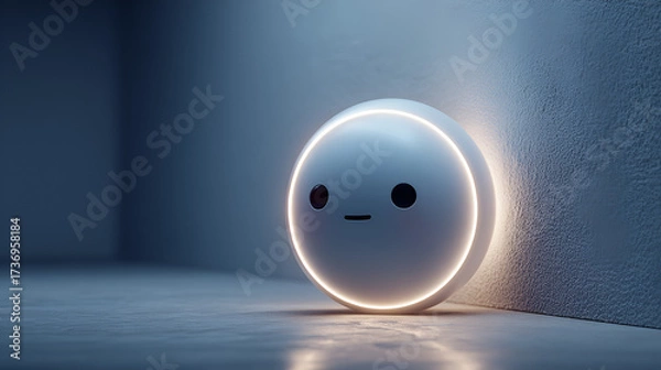 Fototapeta Cute Futuristic Robot | Minimalist AI Companion | Glowing Smart Device