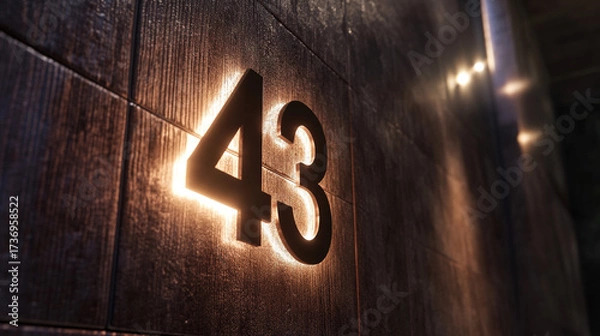 Fototapeta Illuminated Number 43 on Textured Wall with Glowing Lights