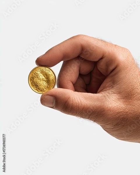 Fototapeta Gold coin held in a hand