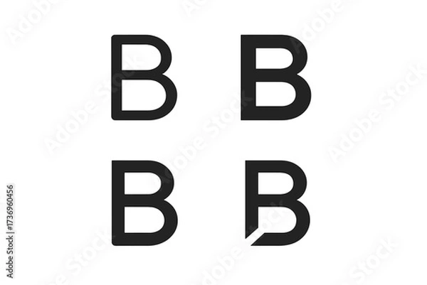 Fototapeta Letter B logo collection. Set of four minimalist vector icons for branding. Modern monogram design for corporate identity. Abstract B symbol template for business brand mark.