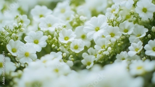 Fototapeta Tiny white and green flower clusters with delicate textures, fresh and natural.