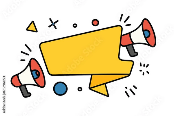 Fototapeta We're hiring banner with megaphones. Job vacancy announcement. Join our team. Recruitment and employment concept. Looking for employees. Career opportunity and job offering.