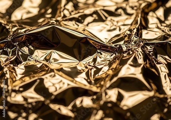 Fototapeta Intricate gold texture background featuring crumpled and reflective foil material