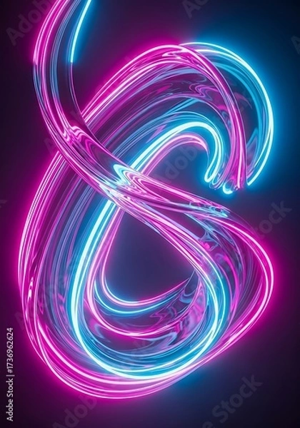Fototapeta Iridescent luminescent swirls create an abstract glowing and flowing movement on a dark backdrop with vibrant hues